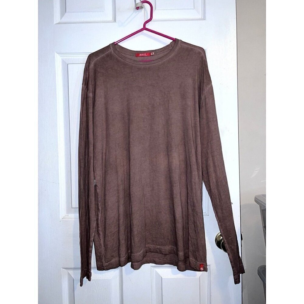 AGAVE Crewneck L/S Mens Standard Fit BROWN Cotton Santa Clara Pullover Shirt 1X